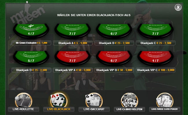 Live Blackjack Tischauswahl